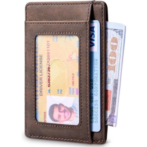 Mens Slim Leather Wallet RFID Front Pocket Minimalist Credit Card Holder Medium - Picture 3 of 7